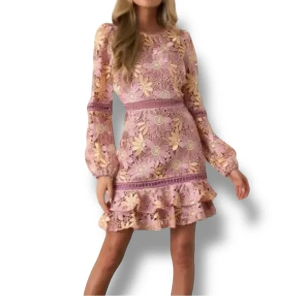 Just Me | Dresses | Just Me Pink Boutique Floral Embroidered Lace Mini Dress  Size Large | Poshmark